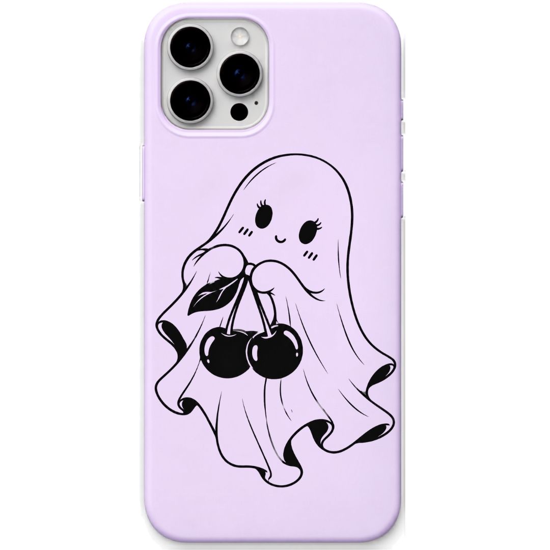 Cherry Ghostie liquid silicone phone cover in Lavender