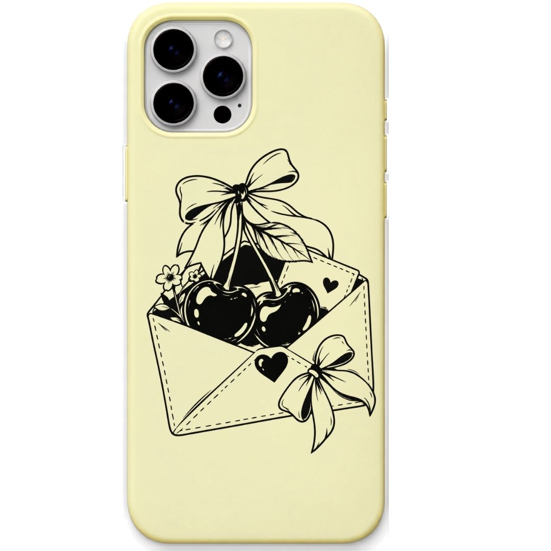 Cherry Love Letter liquid silicone phone cover in Lemon Yellow
