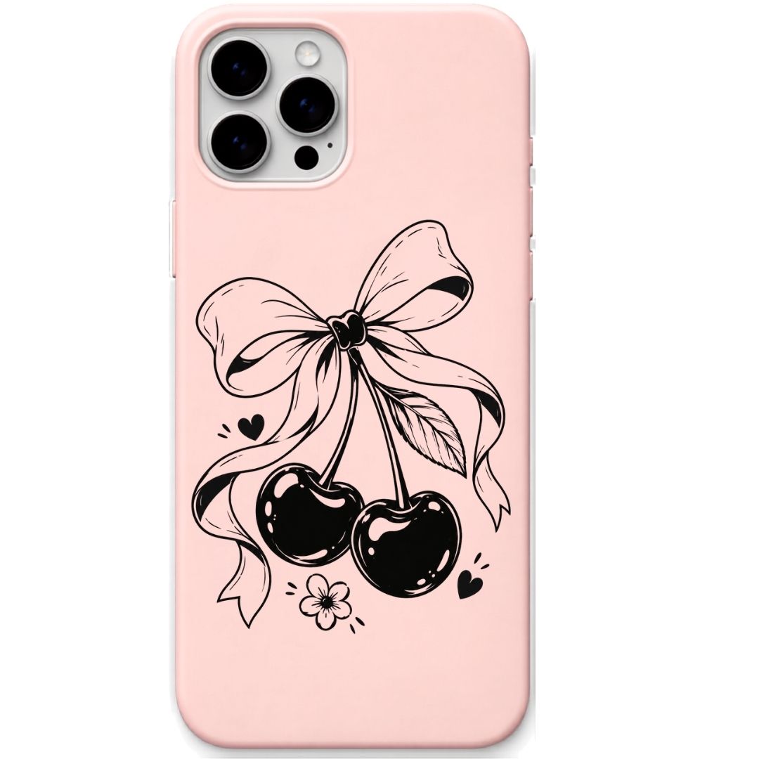 Cherry Ribbon Charm liquid silicone phone cover in Blush Pink