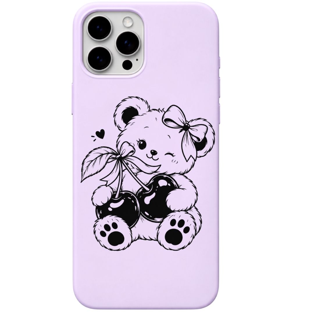 Cherry Teddy liquid silicone phone cover in Lavender