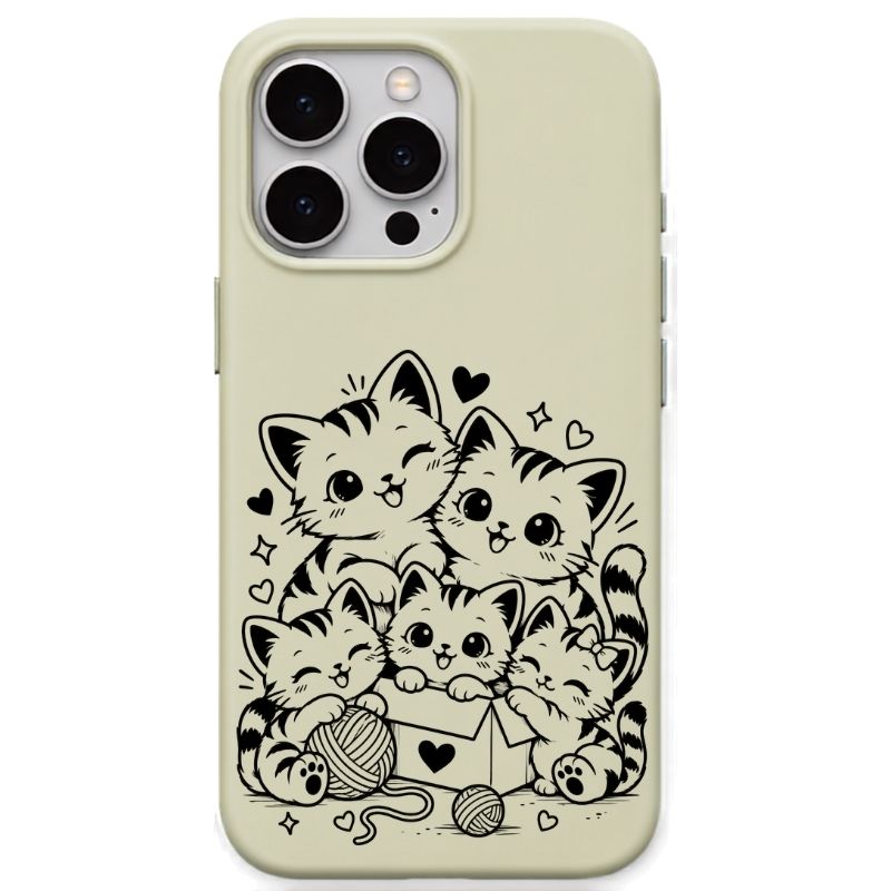Cute Cat Family liquid silicone phone cover in Lemon Yellow