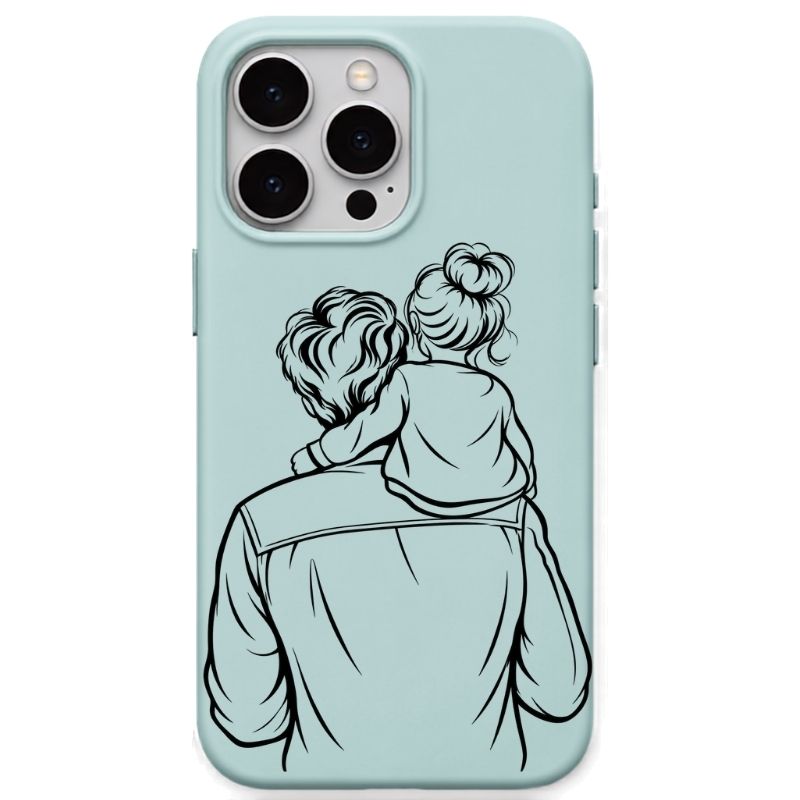 Father and Daughter liquid silicone phone cover in Mint Green