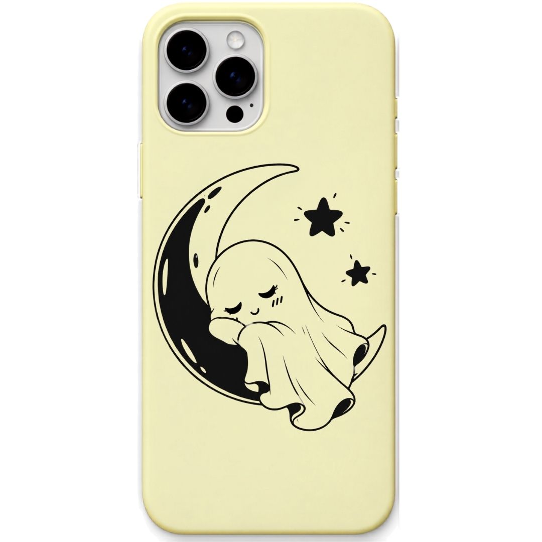 Sleepy Moon Ghost liquid silicone phone cover in Lemon Yellow