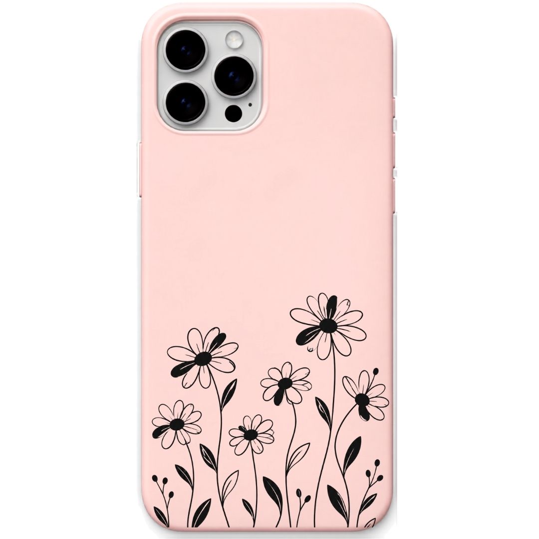 Wavy Stem Daisy liquid silicone phone cover in Blush Pink