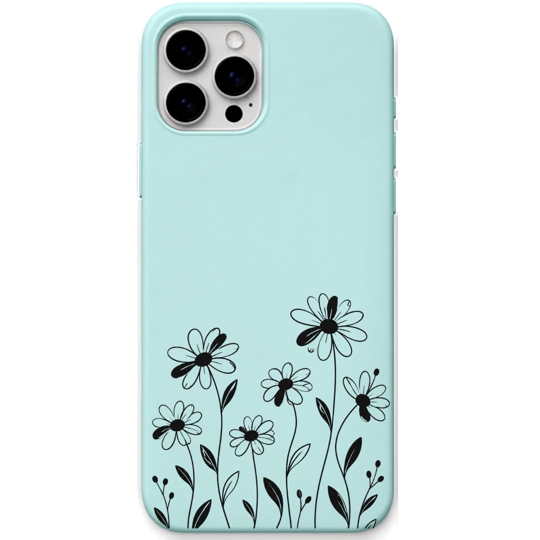 Wavy Stem Daisy liquid silicone phone cover in Mint Green