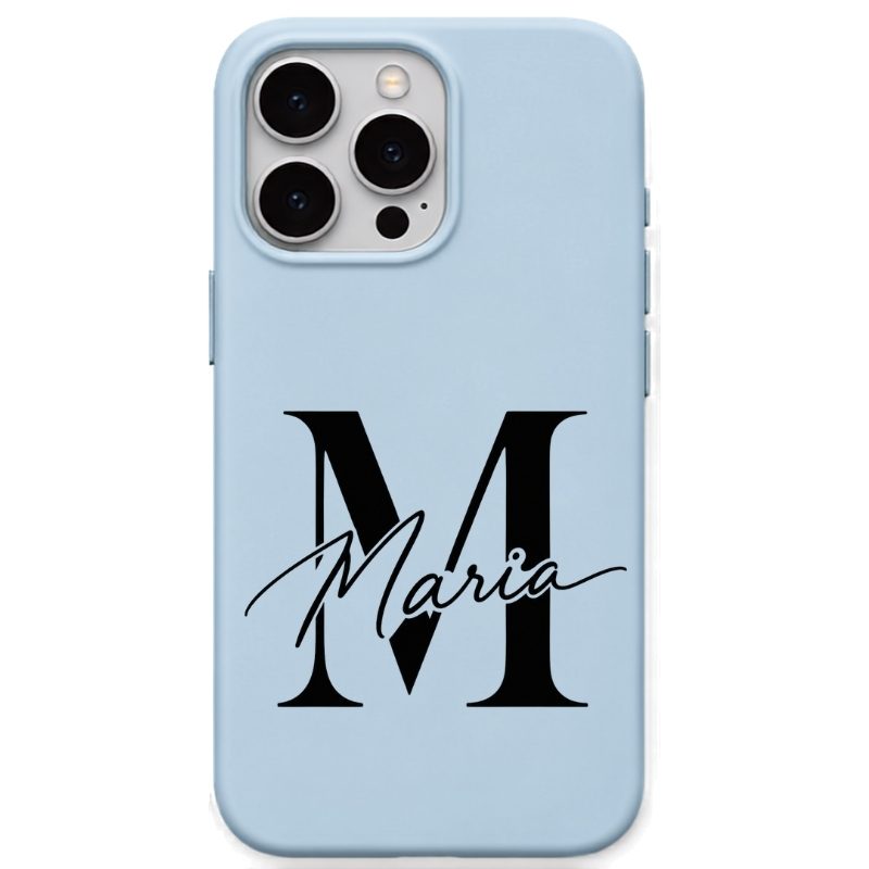 Classic Initial & Signature personalised phone cover in Sky Blue