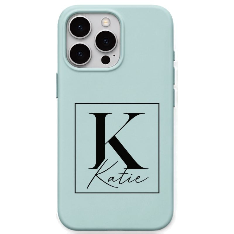 Framed Signature Monogram personalised phone cover in Mint Green