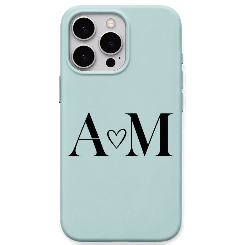 Minimal Heart Couple Initials personalised phone cover in Mint Green