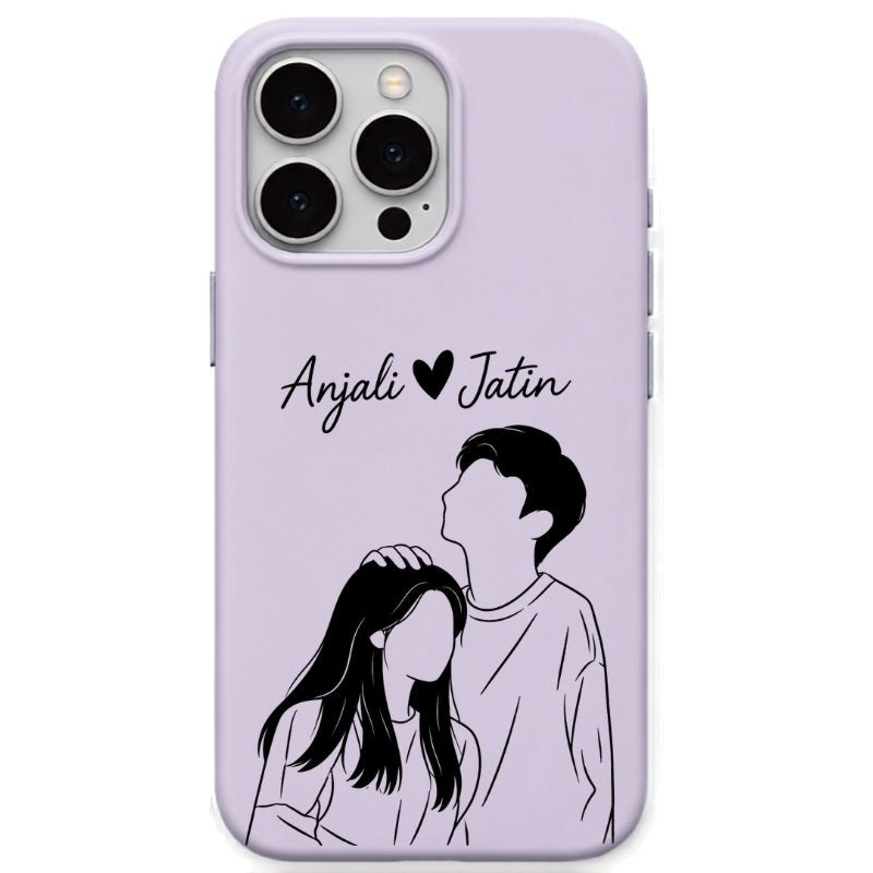 Romantic Couple Portrait & Names personalised phone cover in Lavender