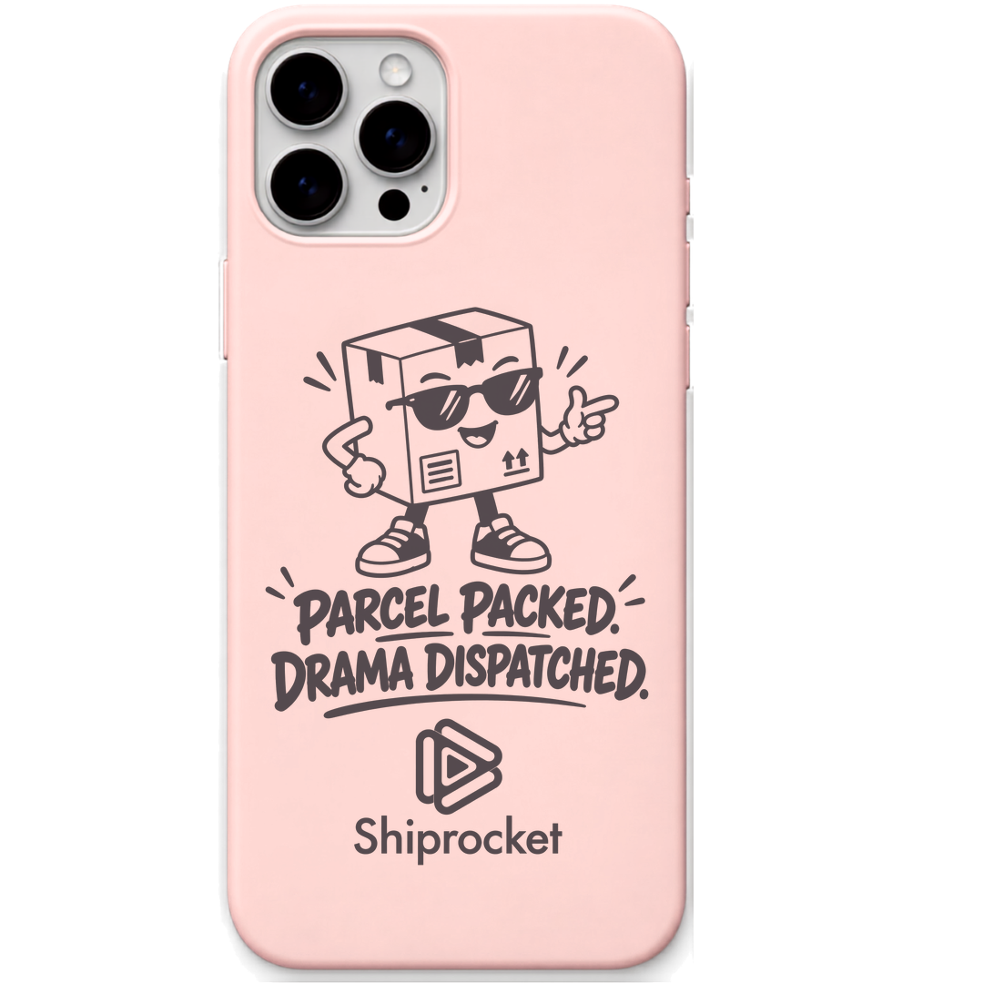 Shiprocket Drama Dispatched engraved phone cover in Blush Pink