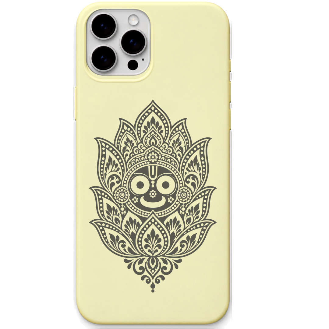 Sacred Lotus Jagannath engraved pastel silicone phone cover in Lemon Yellow
