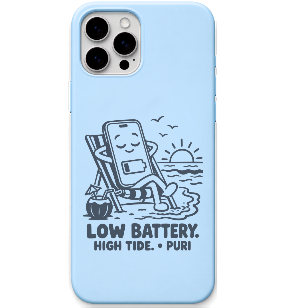 Low Battery High Tide Puri engraved pastel silicone phone cover in Sky Blue