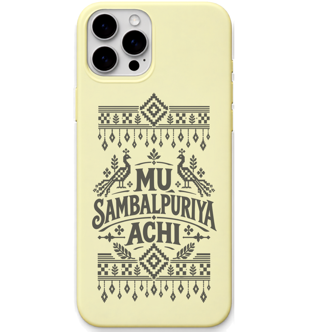 Mu Sambalpuriya Achi engraved pastel silicone phone cover in Lemon Yellow