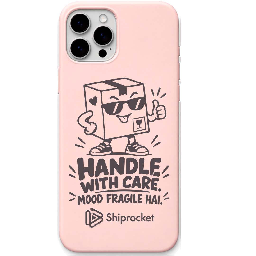 Shiprocket Handle With Care engraved phone cover in Blush Pink