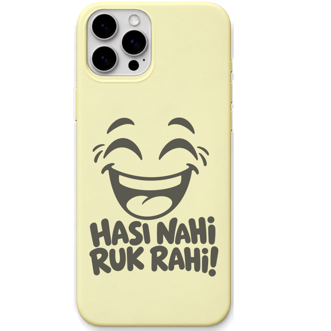 Hasi Nahi Ruk Rahi laughing face hinglish meme engraved pastel silicone phone cover in Lemon Yellow