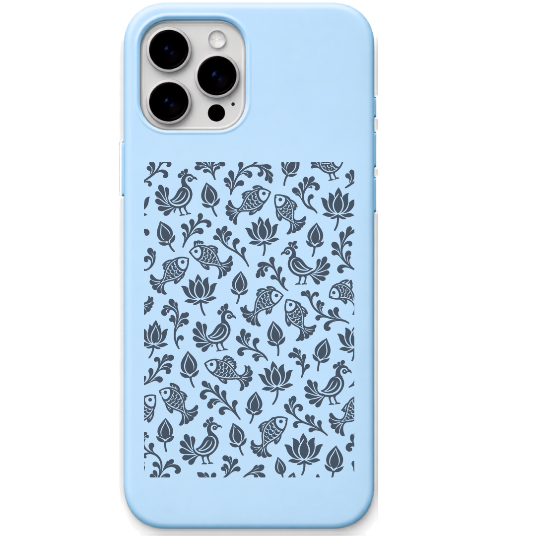 Pattachitra Little Treasures engraved pastel silicone phone cover in Sky Blue