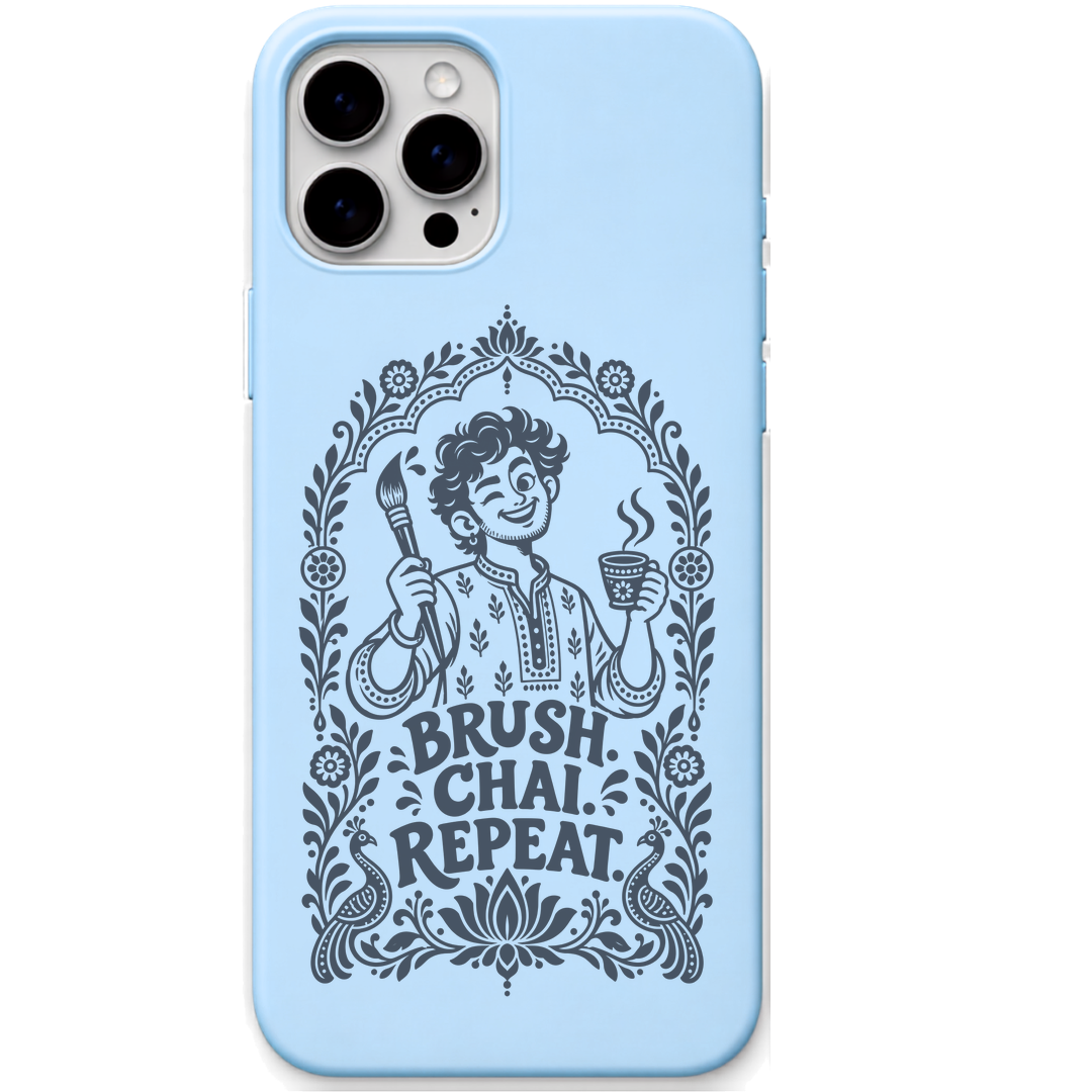Brush Chai Repeat Artist engraved pastel silicone phone cover in Sky Blue