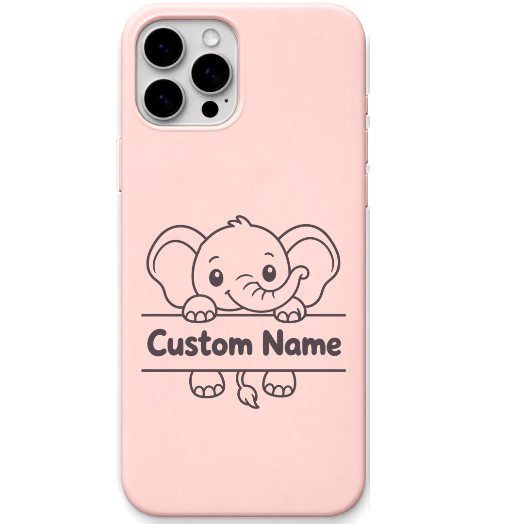 Little Elephant baby elephant custom name engraved pastel silicone phone cover in Blush Pink