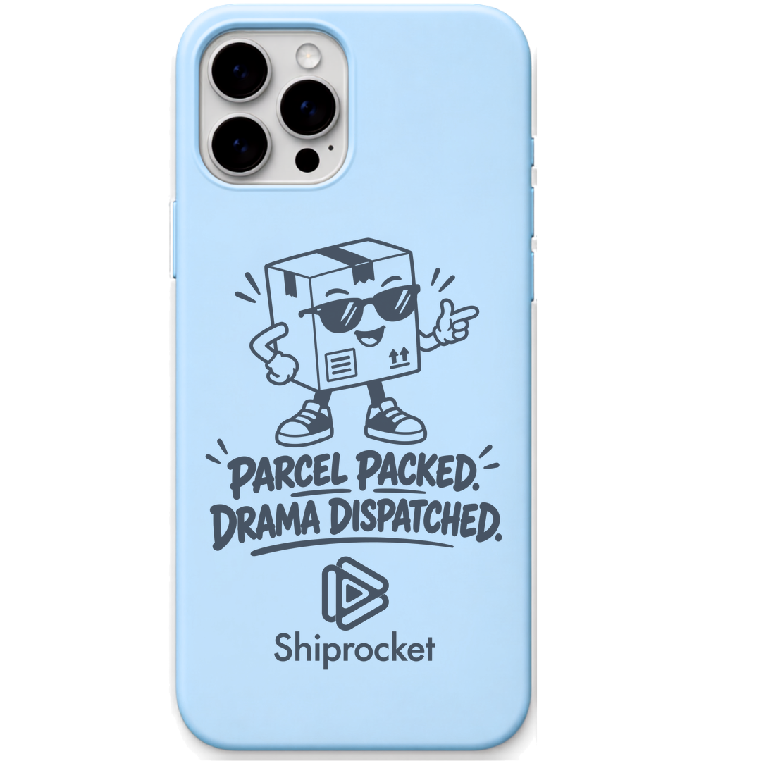 Shiprocket Drama Dispatched engraved phone cover in Sky Blue