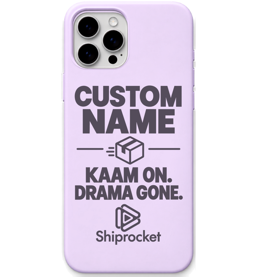 Shiprocket Kaam On, Drama Gone + Name engraved phone cover in Lavender