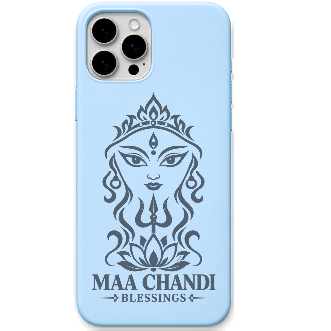 Maa Chandi Blessings engraved pastel silicone phone cover in Sky Blue