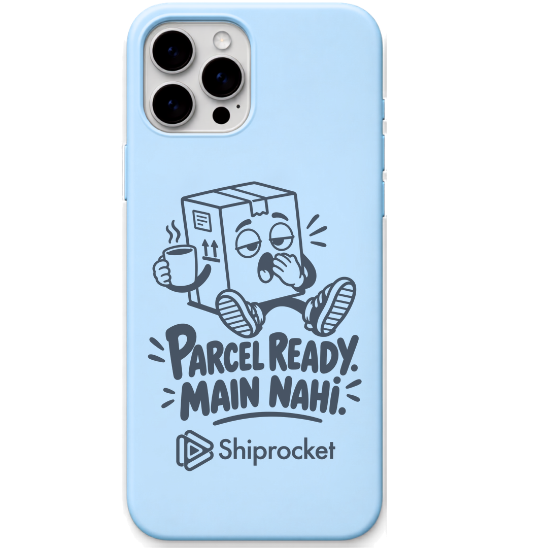 Shiprocket Parcel Ready engraved phone cover in Sky Blue