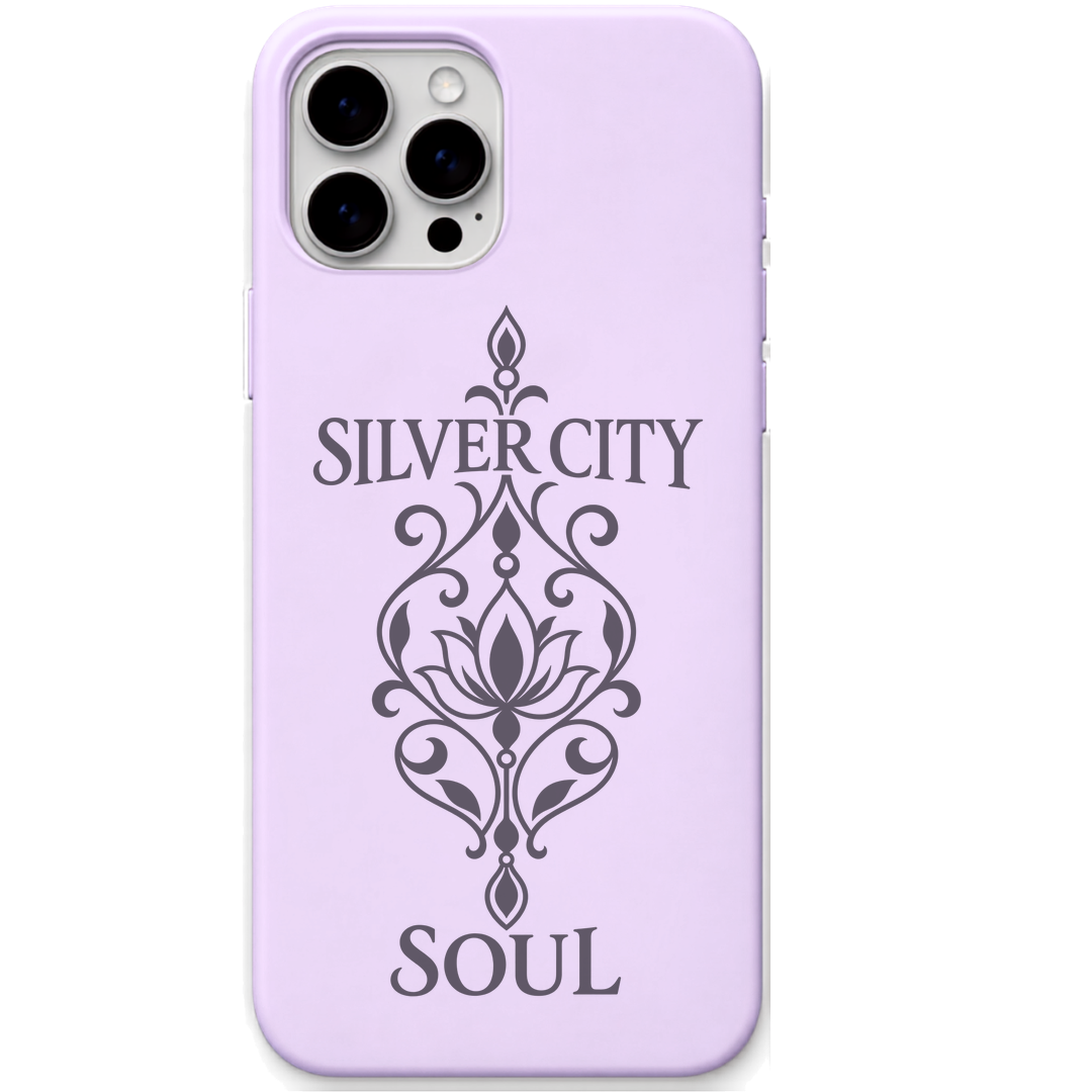 Silver City Soul engraved pastel silicone phone cover in Lavender