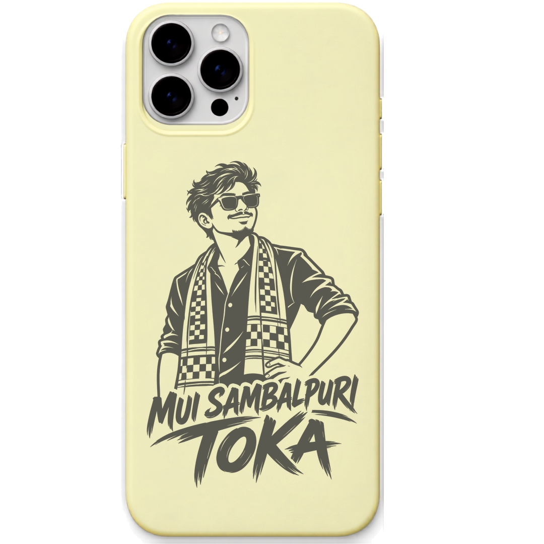 Mui Sambalpuri Toka engraved pastel silicone phone cover in Lemon Yellow