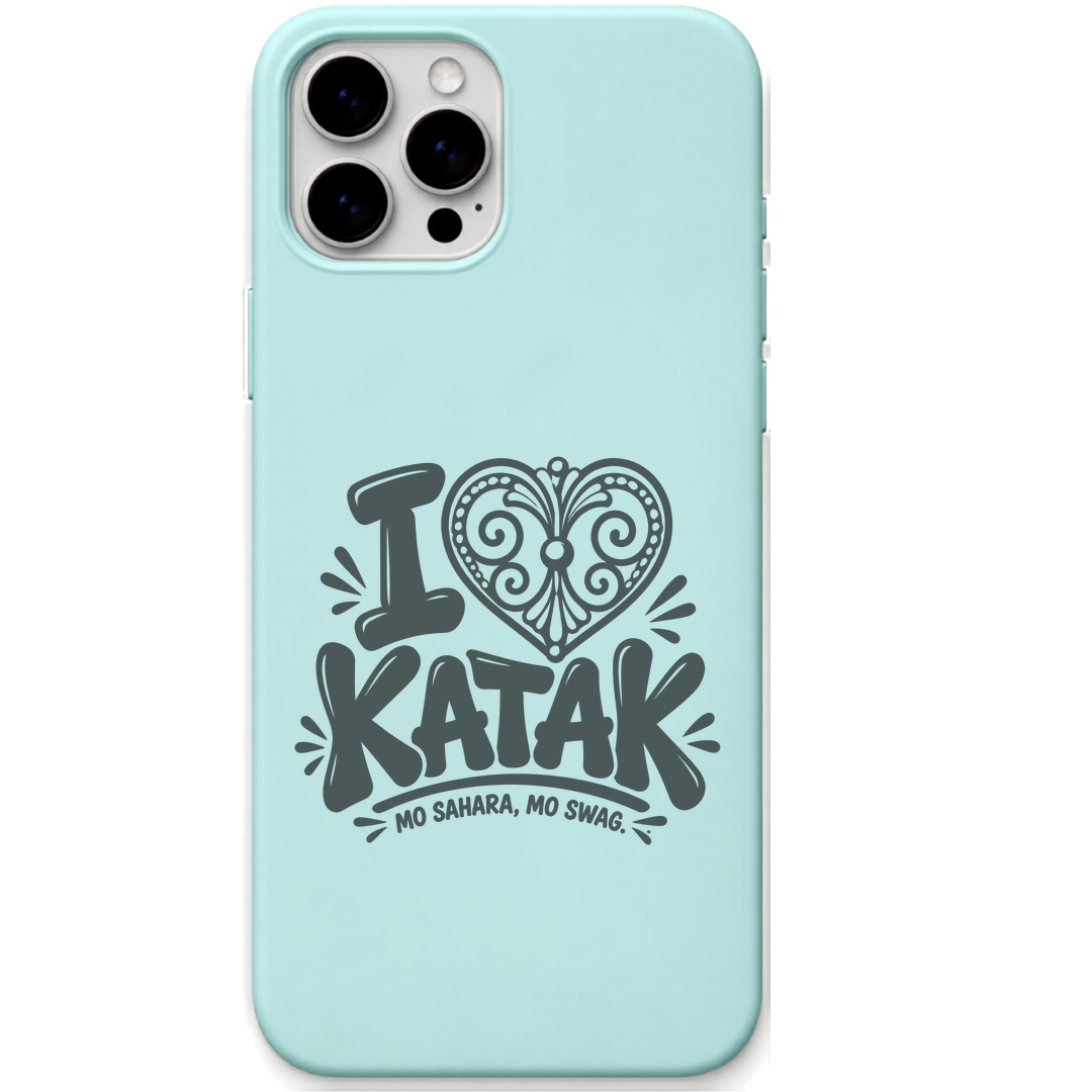 I Love Katak Filigree Heart engraved pastel silicone phone cover in Mint Green
