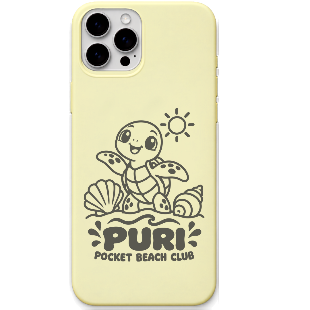 Puri Pocket Beach Club Turtle engraved pastel silicone phone cover in Lemon Yellow