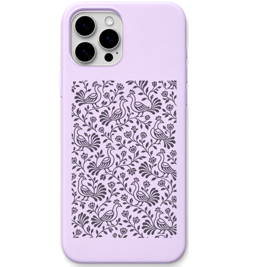 Pattachitra Birdsong engraved pastel silicone phone cover in Lavender