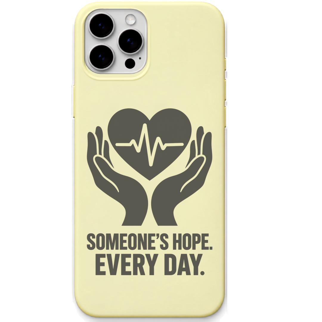Someone’s Hope Every Day engraved silicone phone cover in Lemon Yellow