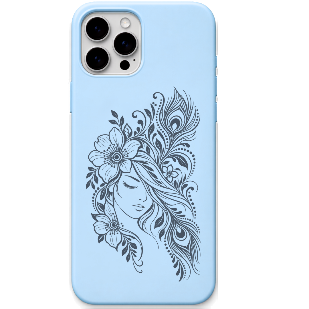 Floral Muse floral woman line art engraved pastel silicone phone cover in Sky Blue