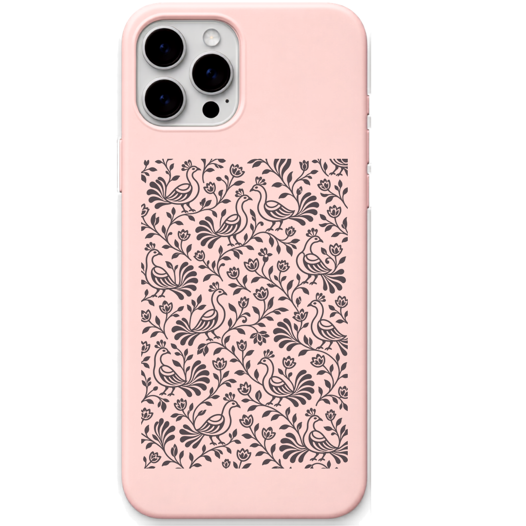 Pattachitra Birdsong engraved pastel silicone phone cover in Blush Pink