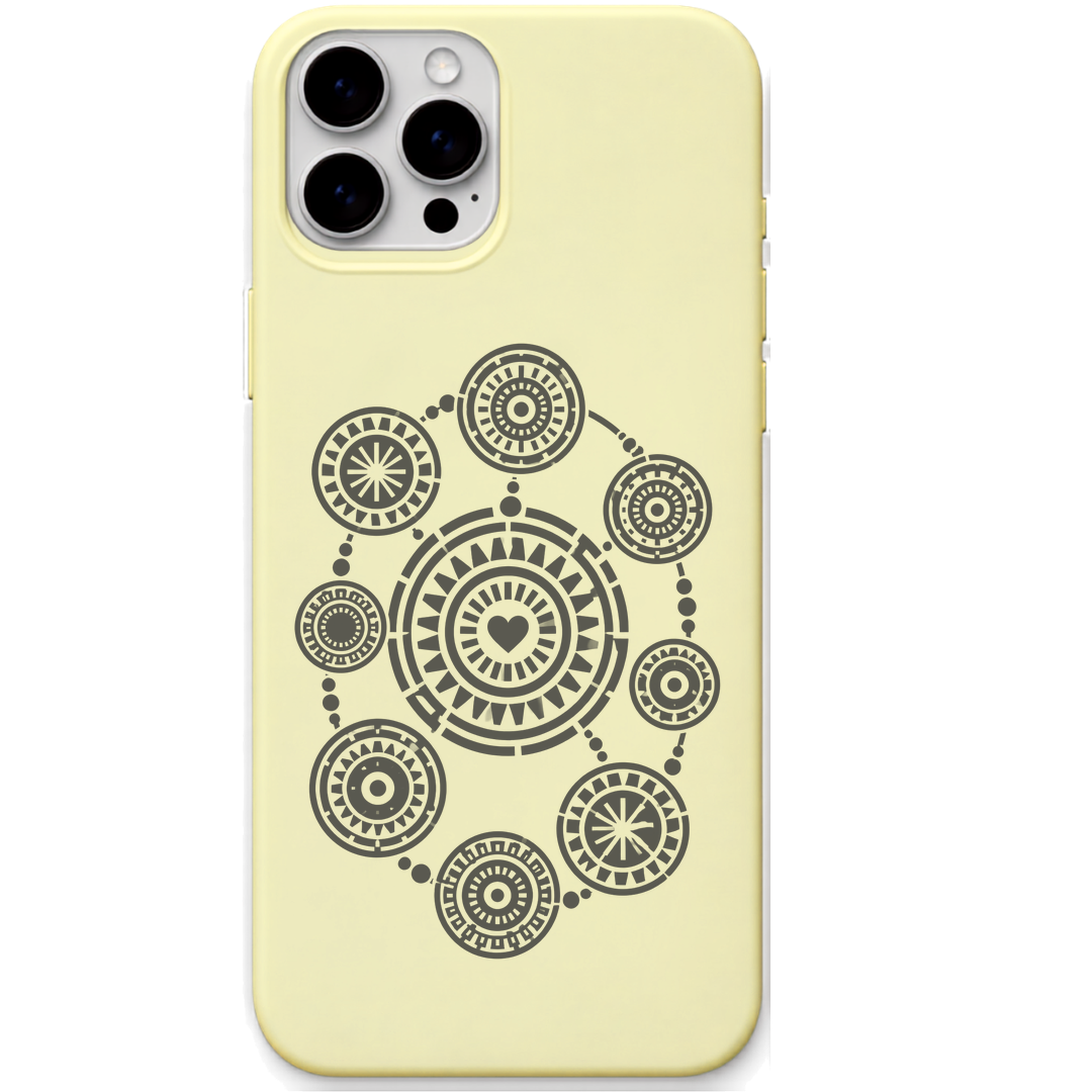 My Inner Circle circular mandala cluster engraved pastel silicone phone cover in Lemon Yellow