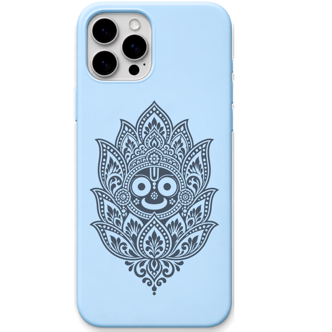 Sacred Lotus Jagannath engraved pastel silicone phone cover in Sky Blue