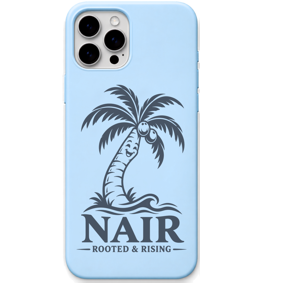Nair Rooted & Rising engraved silicone phone cover in Sky Blue