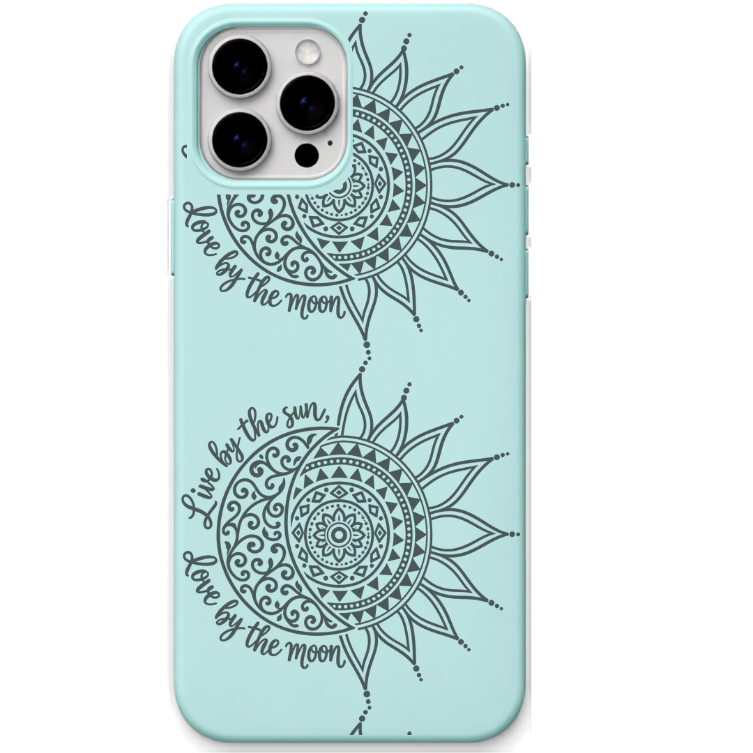 Sun Moon Balance engraved silicone phone cover in Mint Green