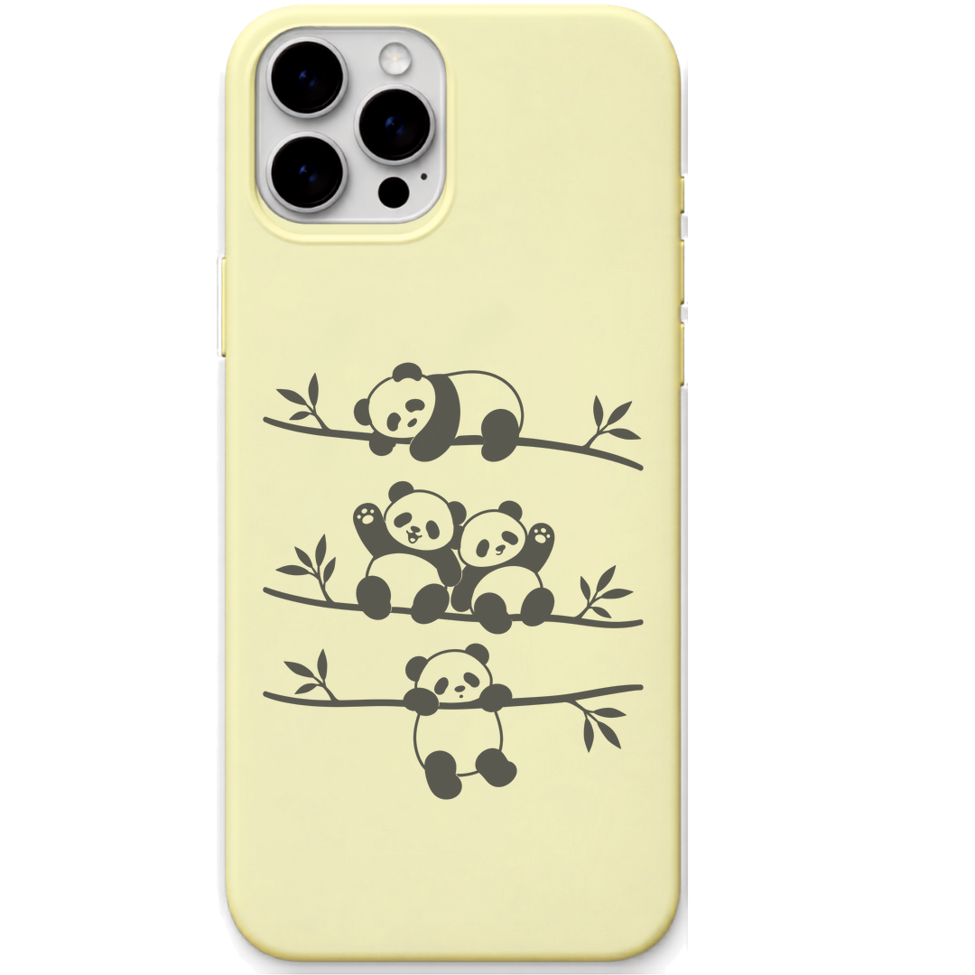 Panda Branch Club pandas on branches engraved pastel silicone phone cover in Lemon Yellow