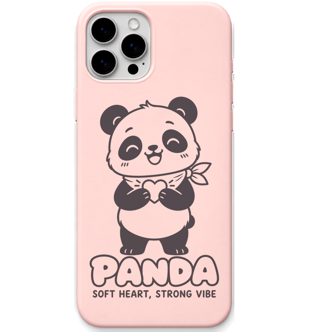 Panda Soft Heart engraved pastel silicone phone cover in Blush Pink