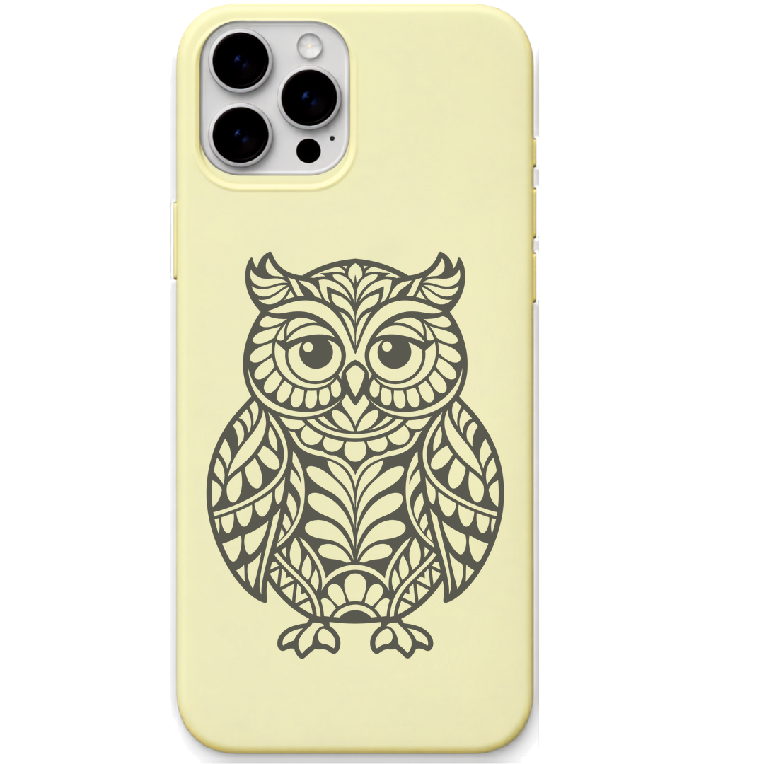 Midnight Owl ornamental owl engraved pastel silicone phone cover in Lemon Yellow