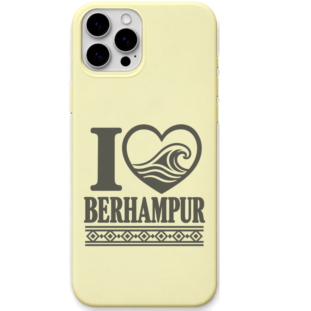 I Love Berhampur engraved pastel silicone phone cover in Lemon Yellow