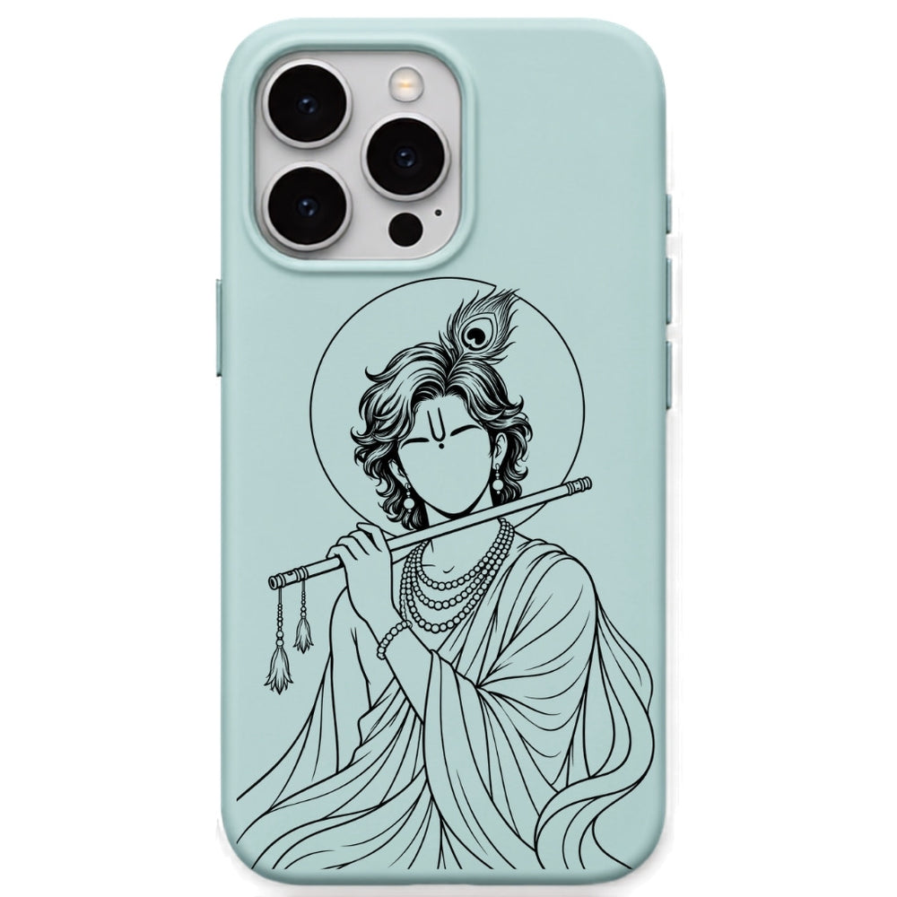Krishna Bansuri Portrait phone cover in Mint Green