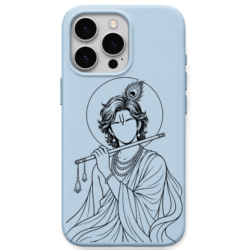 Krishna Bansuri Portrait phone cover in Sky Blue