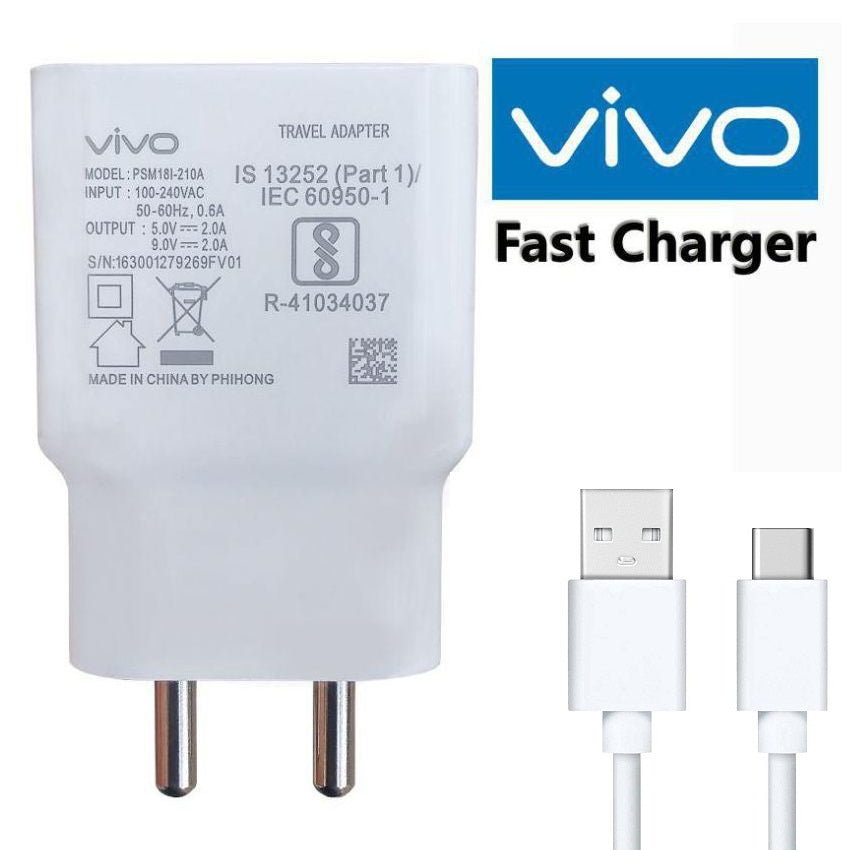VIVO Y98 2Amp 9V Support Fast Charge Type C Mobile Charger With Cable (White)-chargingcable.in