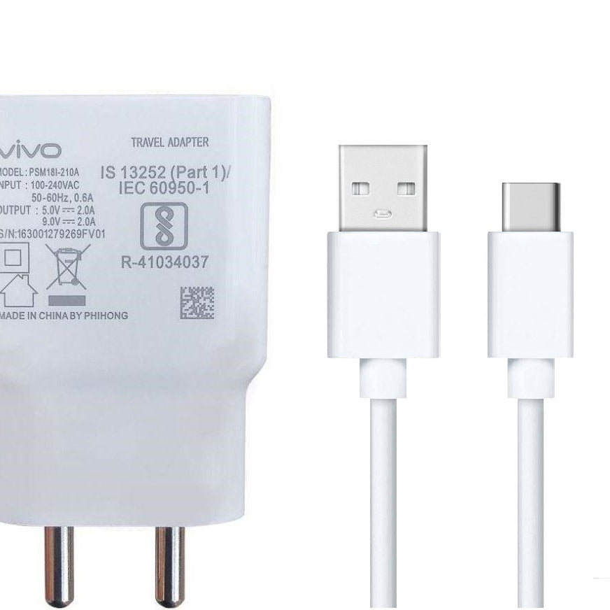 VIVO Y98 2Amp 9V Support Fast Charge Type C Mobile Charger With Cable (White)-chargingcable.in