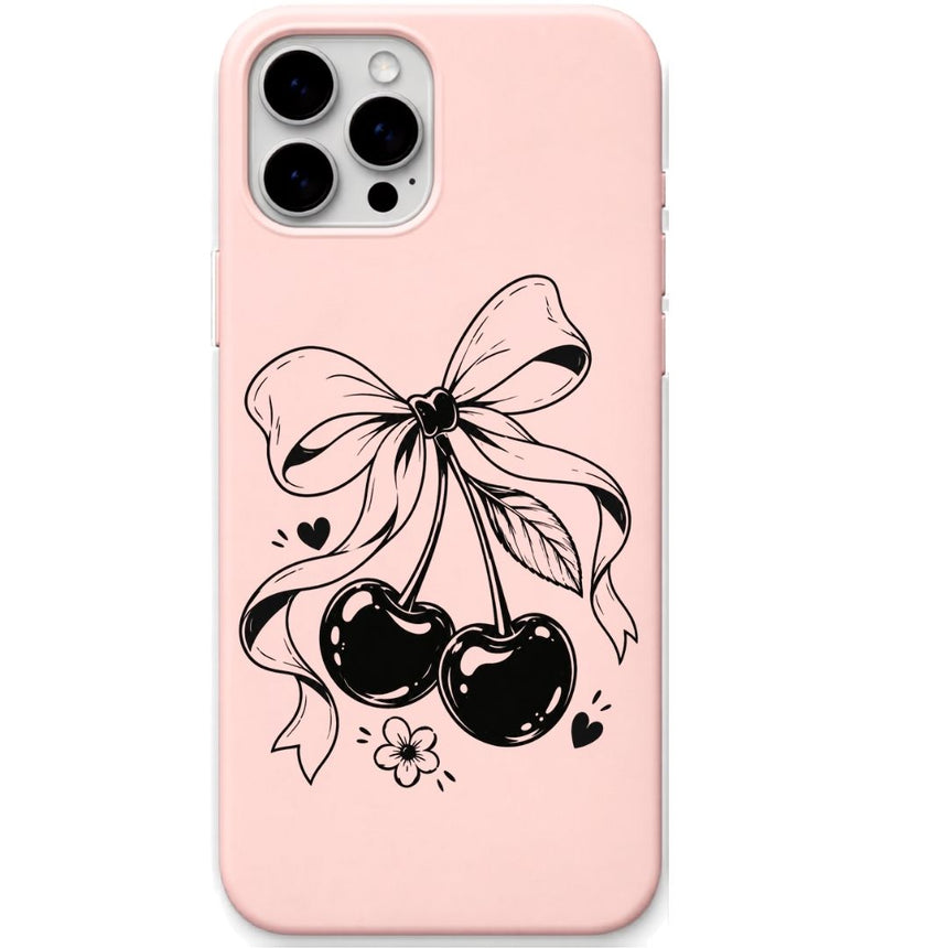 Pastel pink engraved silicone phone cover with minimal ribbon design