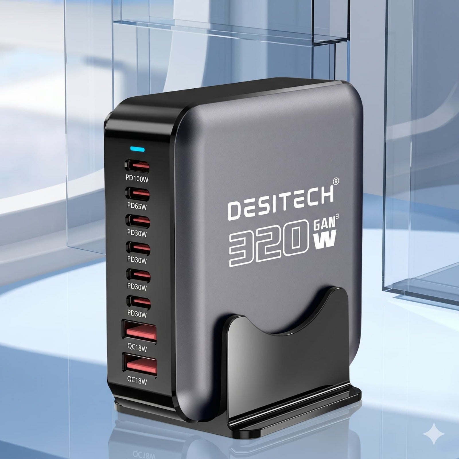 DesiTech 320W GaN3 station on a minimalist workstation