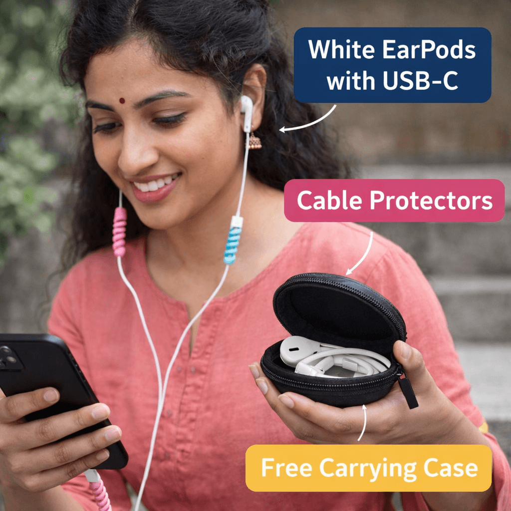 Original Apple iPhone EarPods (USB-C) With Free Travel Carry Case & Protector