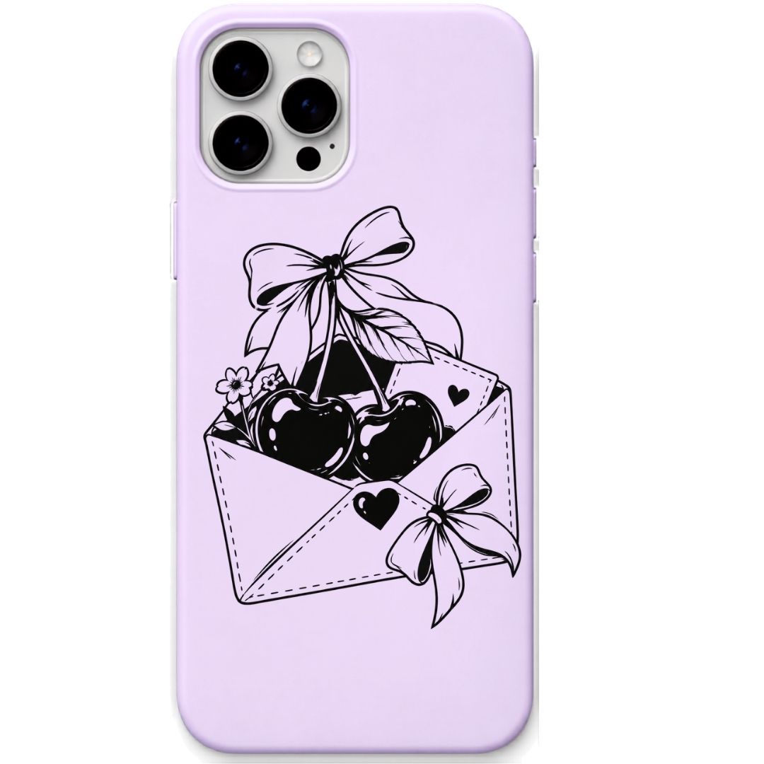 Cherry Love Letter liquid silicone phone cover in Lavender